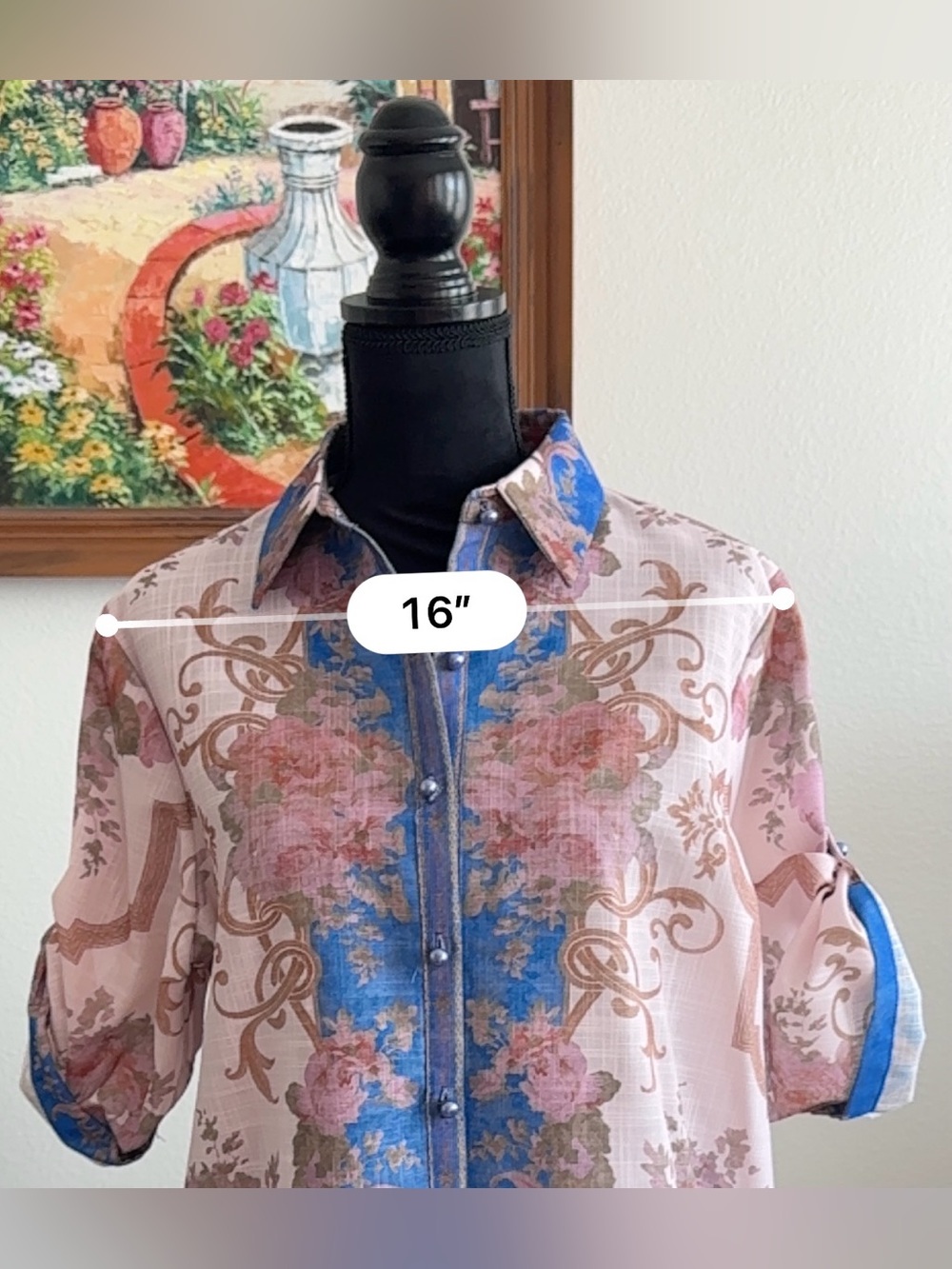 Women's Pink & Blue Printed Linen Jumpsuit - Picture 16 of 16